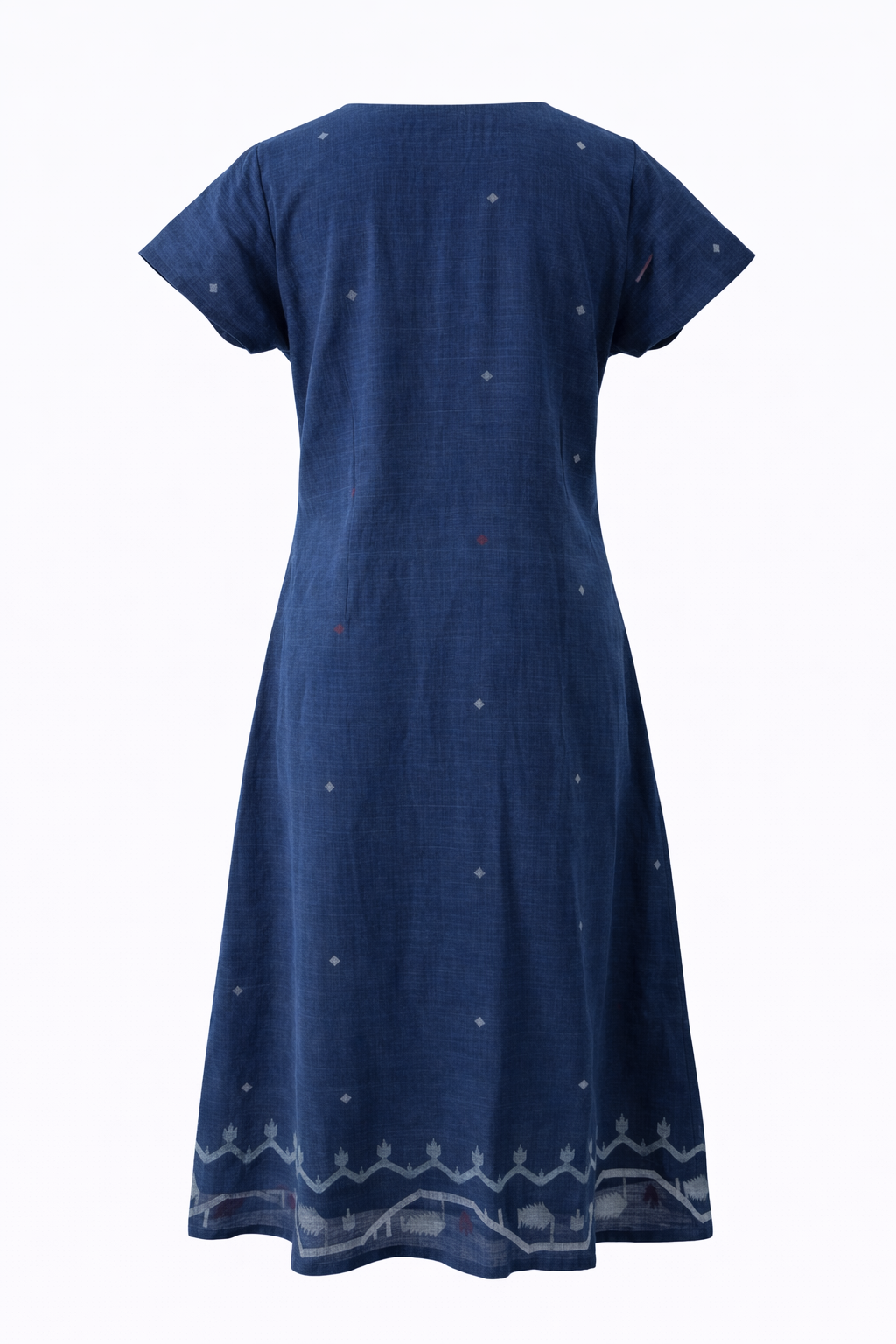 Handwoven Jamdani Khadi Dress Blue Minimalist Cotton Midi Dress