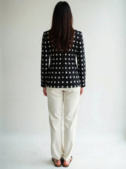 Ikat Cotton Blazer for Women Handwoven Ethnic Jacket Fitted Waist Notch Lapel