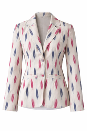 Ikat Cotton Blazer for Women Handwoven Ethnic Jacket Fitted Waist Notch Lapel