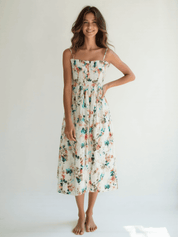 Floral cotton midi dress women A-line breathable summer wear