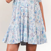 Cotton Dobby Floral Mini Dress for Women in Sky Blue