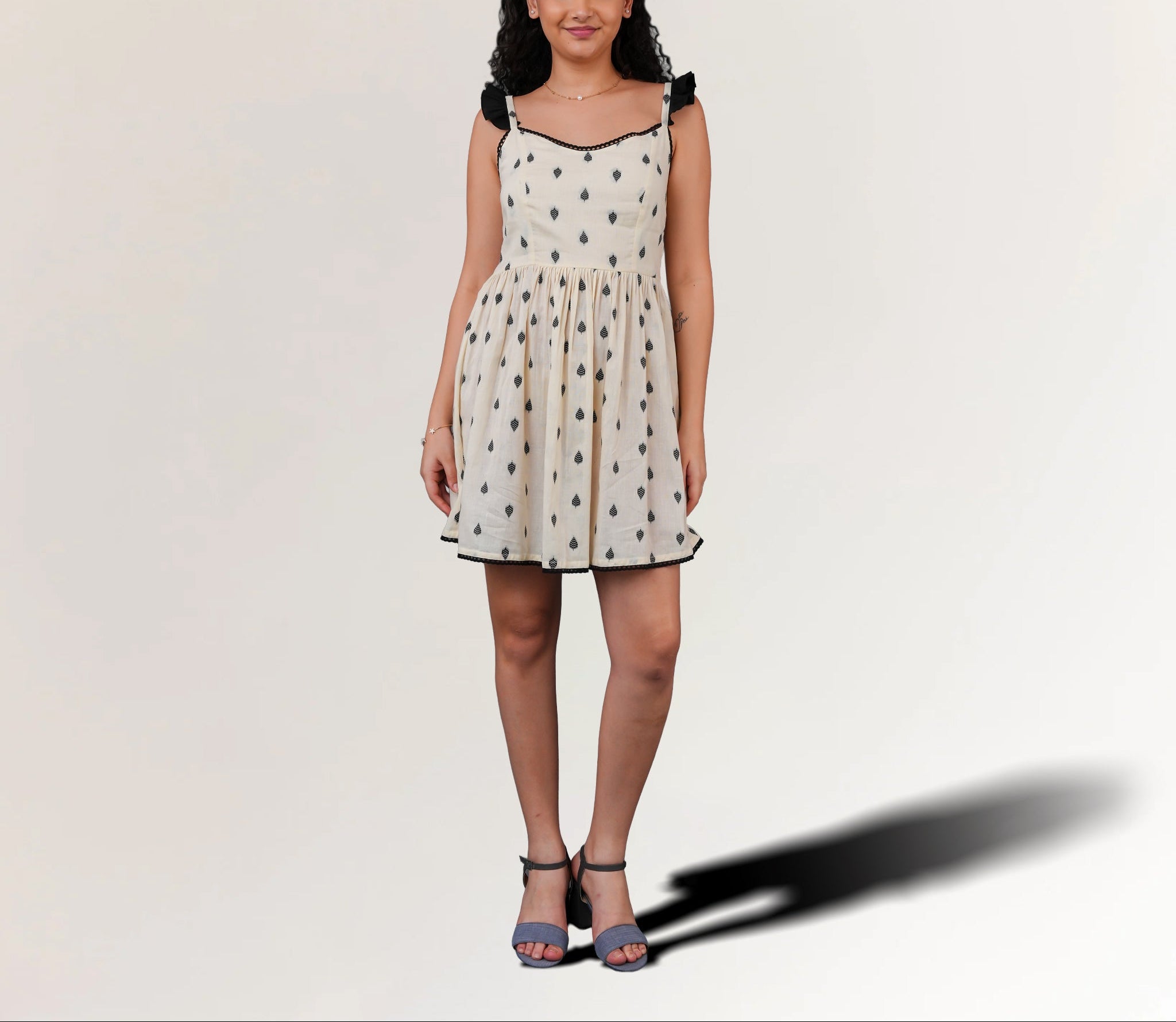 Floral embroidered cotton summer dress for women