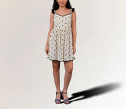 Cotton Embroidered Mini Dress for Women in Ivory