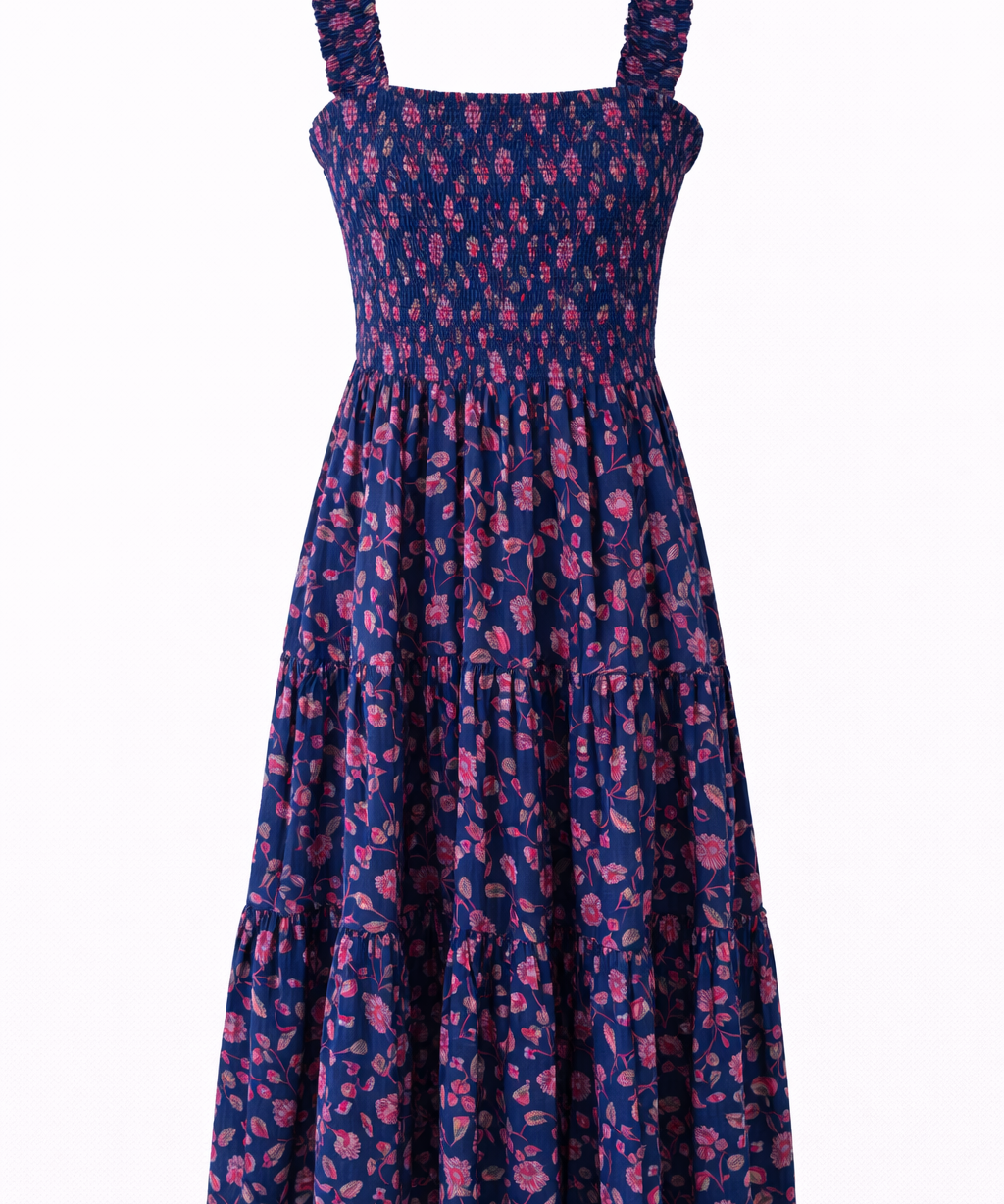 Floral patterned midi blue dress 