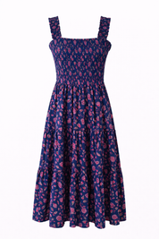 Floral patterned midi blue dress 
