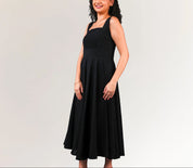 Cotton Midi Dress for Women in Black