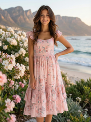 Cotton Jute Floral Tiered Maxi Dress for Women