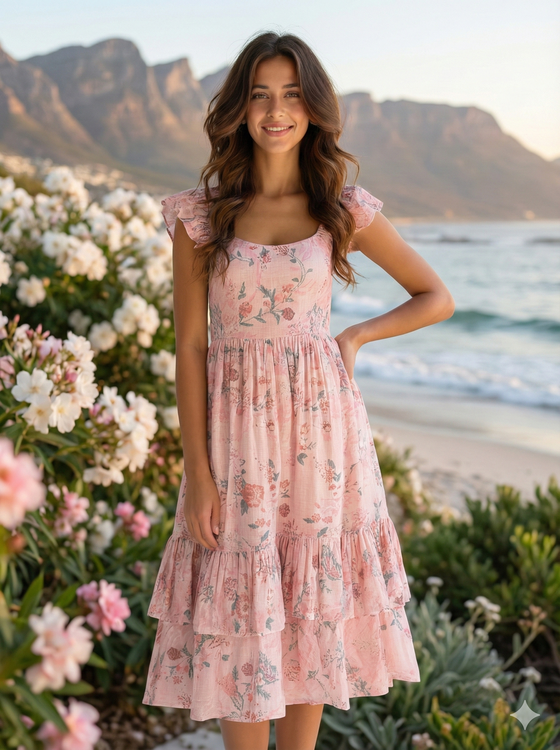 Cotton Jute Floral Tiered Maxi Dress for Women