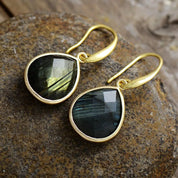 Gold Plated Labradorite Teardrop Hoops