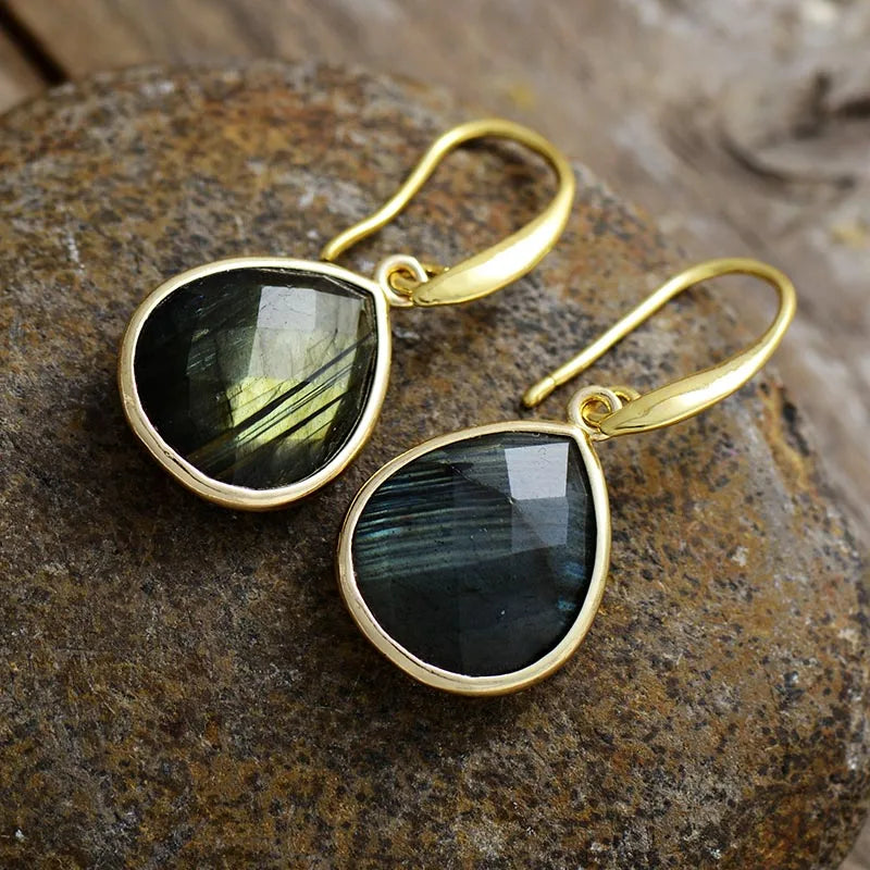 Gold Plated Labradorite Teardrop Hoops