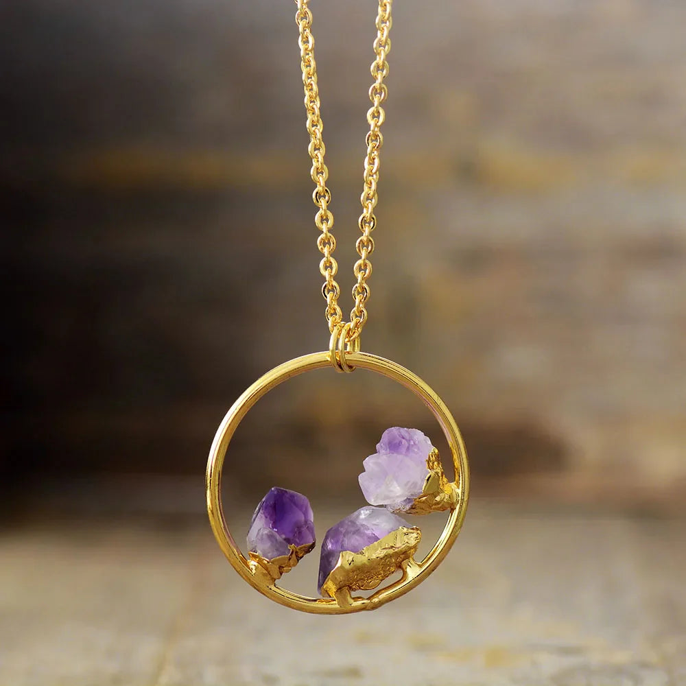 Gold Plated Round Gemstone Pendant Necklace