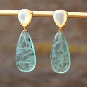 Green Fluorite Teardrop Shell Stud Earrings