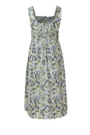 Green floral cotton midi dress women breathable casual outfit