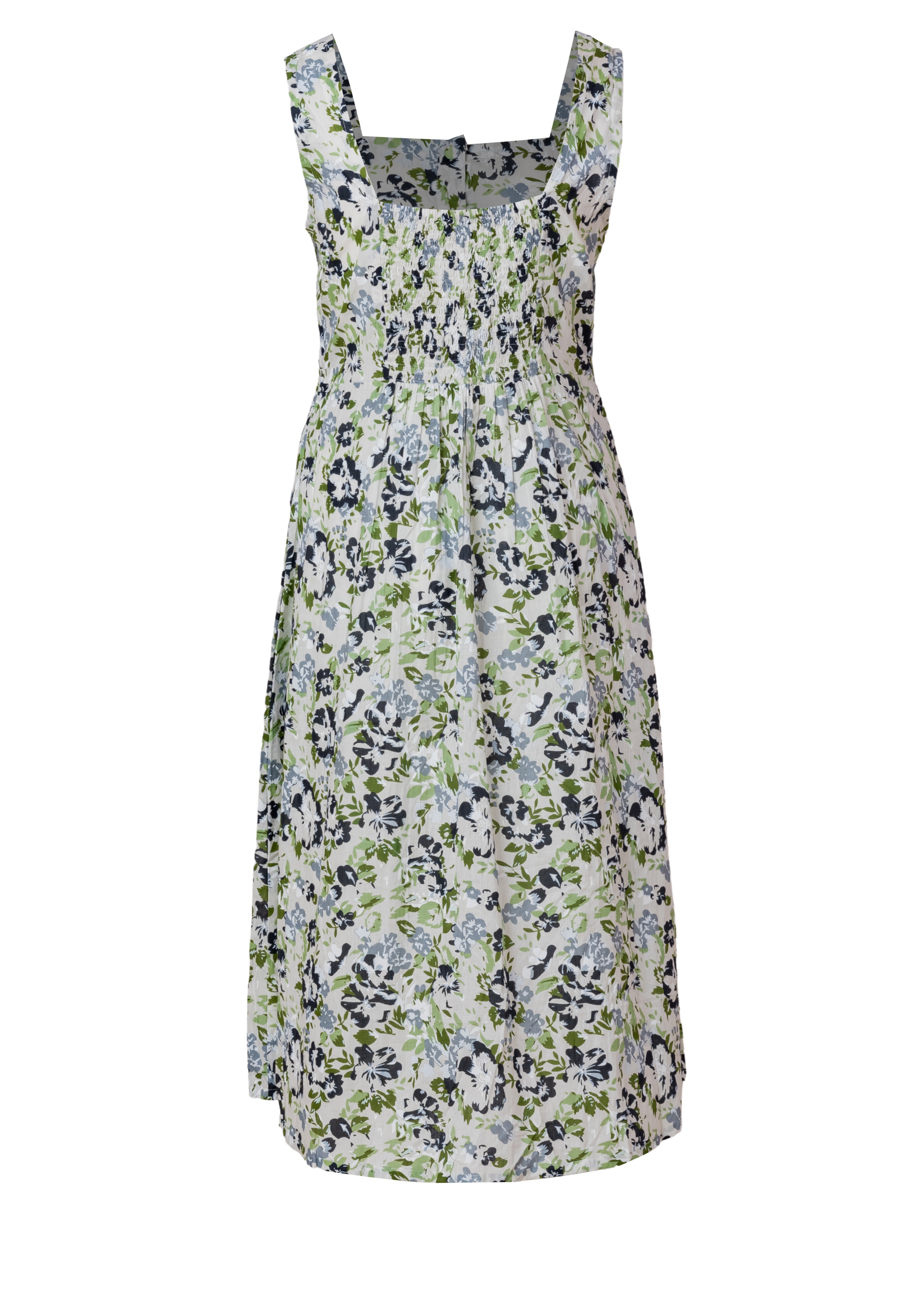 Green floral cotton midi dress women breathable casual outfit