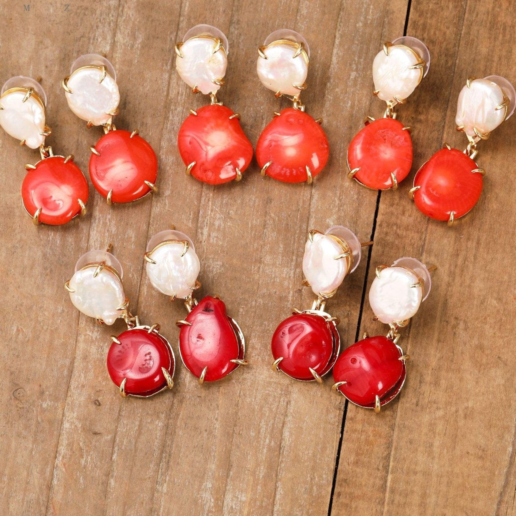 Natural Coral & Pearl Drop Earrings
