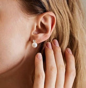 925 Sterling Silver 8-9mm Natural Pearl Stud Earrings