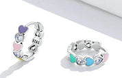 925 Sterling Silver Rainbow Heart Hoop Earring