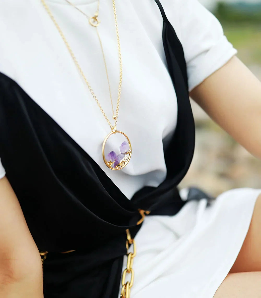 Natural Gemstone Amethyst Pendant Necklace