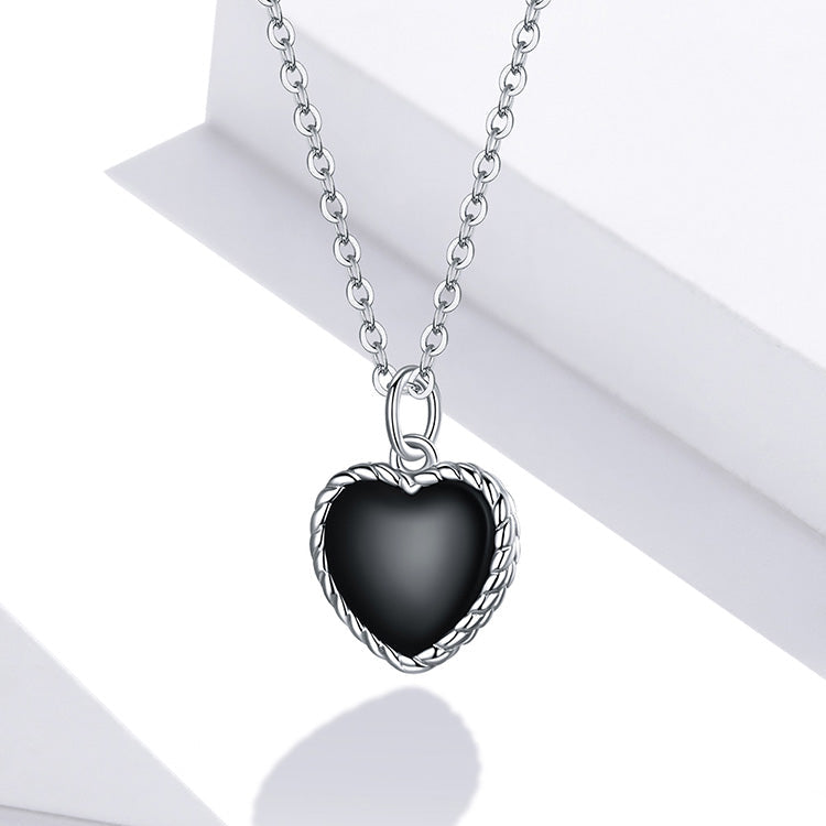 925 Sterling Silver Black Heart Love Necklace