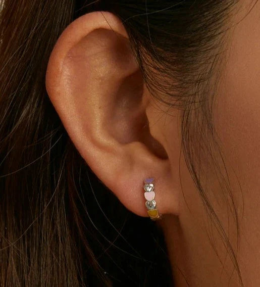 925 Sterling Silver Rainbow Heart Hoop Earring