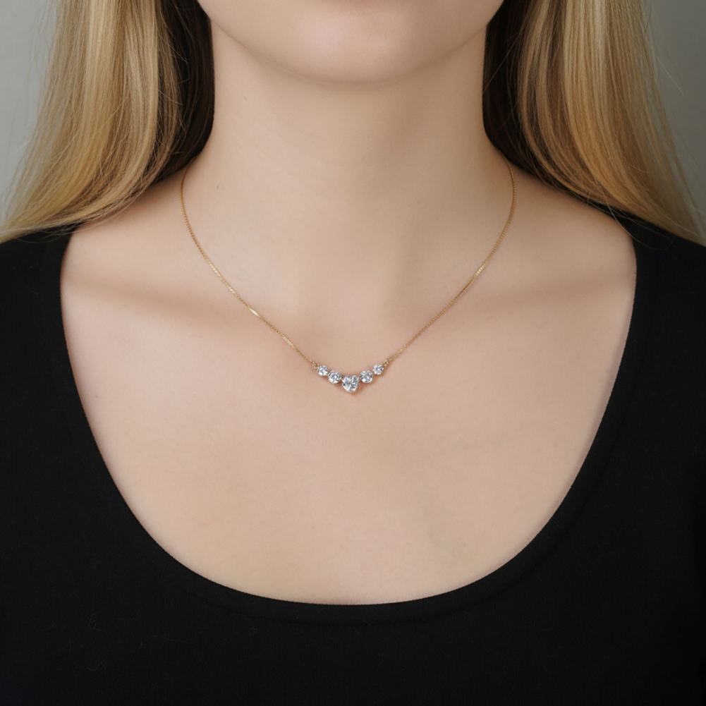 Heart Cluster 925 Sterling Silver Heart D Color Moissanite Cluster Necklace