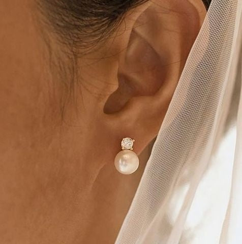 925 Sterling Silver 8-9mm Natural Pearl Stud Earrings