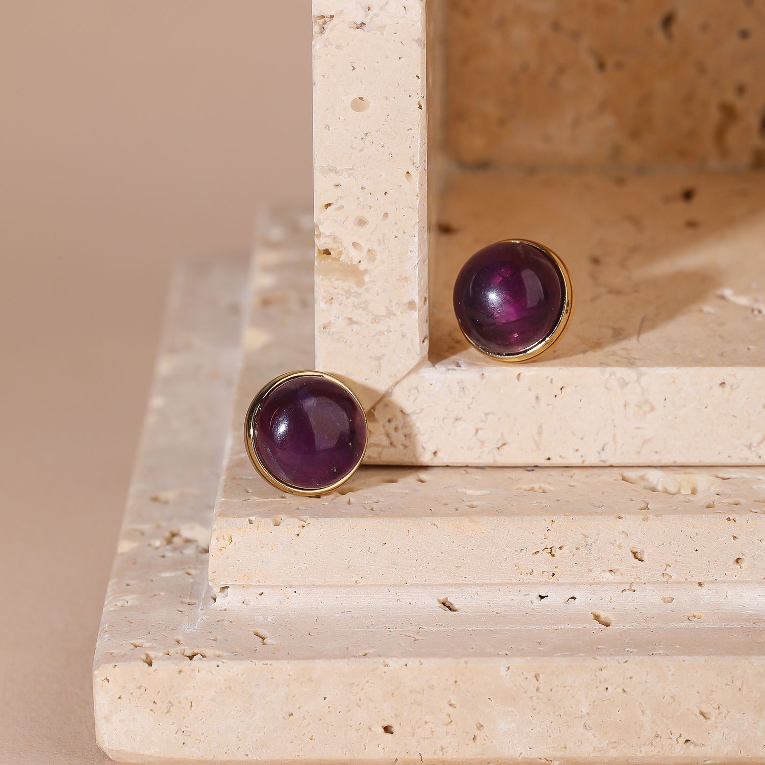Gold Plated Amethyst Rose Quartz Mushroom Earrings