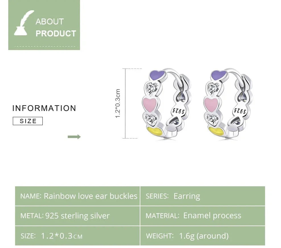 925 Sterling Silver Rainbow Heart Hoop Earring