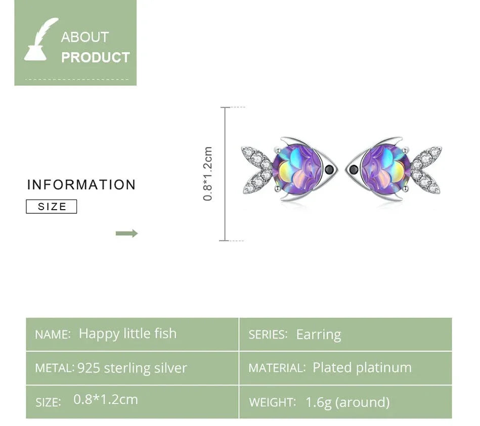925 Sterling Silver Fish Earring