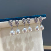 925 Sterling Silver 8-9mm Water Drop Freshwater Pearl Earrings