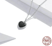925 Sterling Silver Black Heart Love Necklace