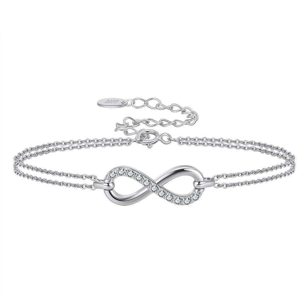 925 Sterling Silver D Color Moissanite Double Chain Infinity Bracelet