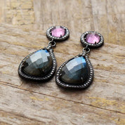 Natural Labradorite Teardrop Dangle Gemstone Earrings
