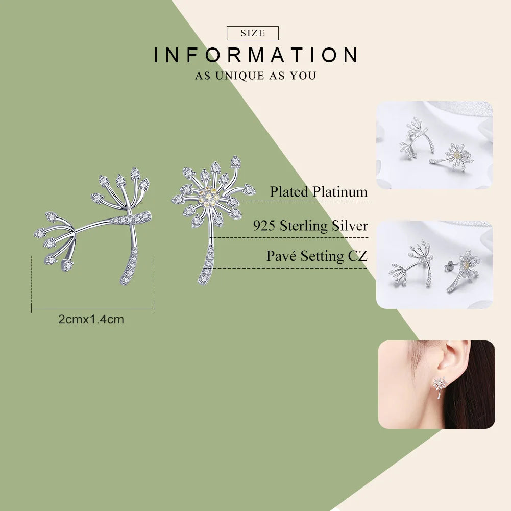 925 Sterling Silver Dandelion Love Earrings