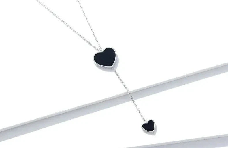 925 Sterling Silver Black Heart Necklace