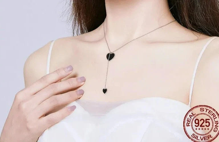 925 Sterling Silver Black Heart Necklace