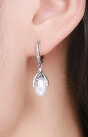 925 Sterling Silver Flower Pearl Earrings