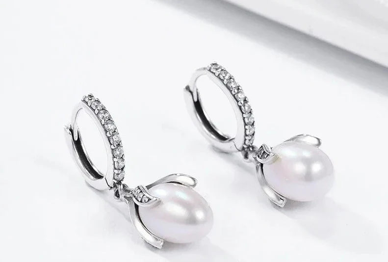 925 Sterling Silver Flower Pearl Earrings