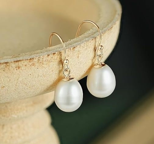 925 Sterling Silver Freshwater Rice Pearl Drop Earrings