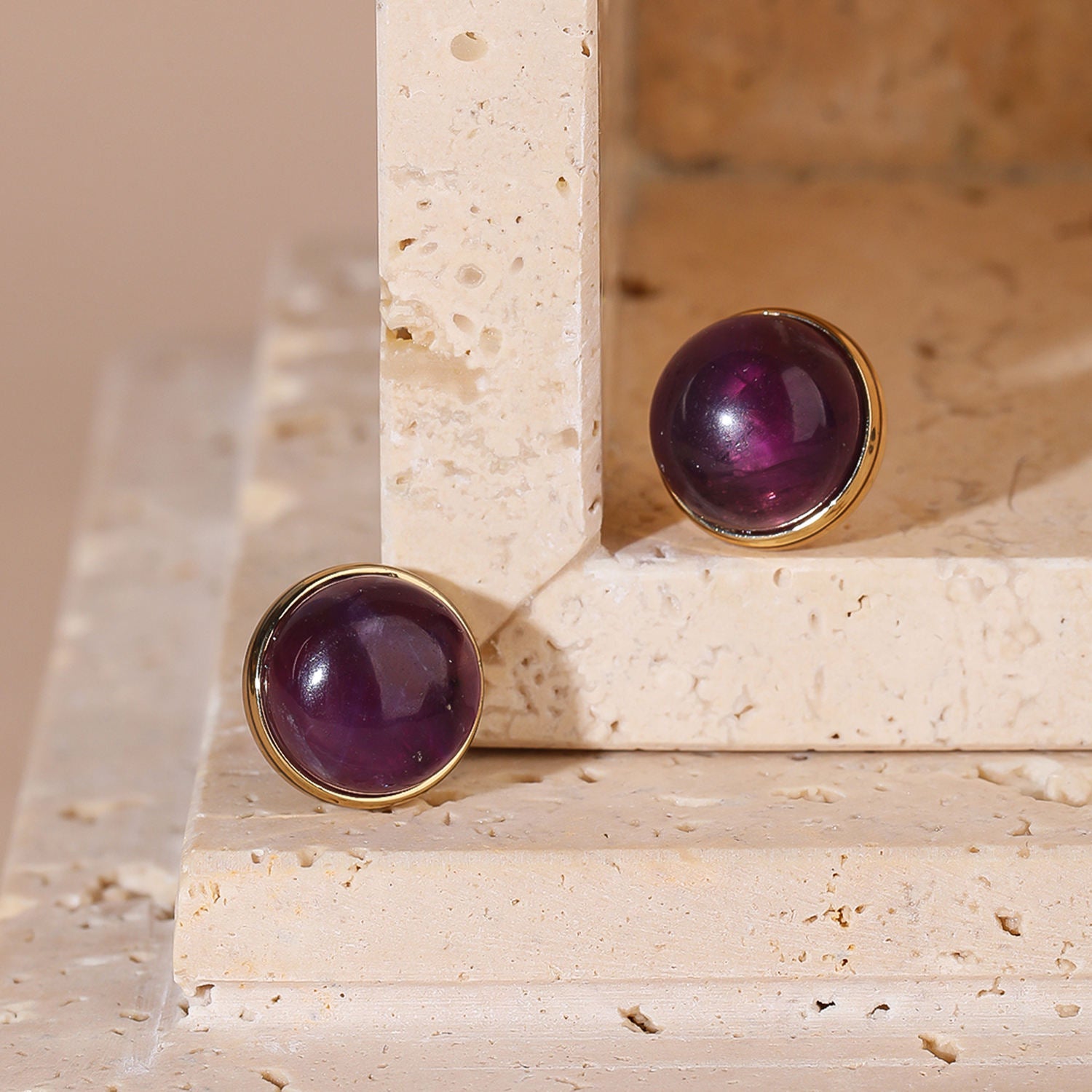 Gold Plated Amethyst Rose Quartz Mushroom Earrings