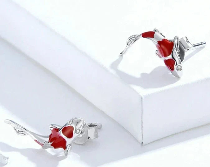 925 Sterling Silver Koi Fish Ear Studs