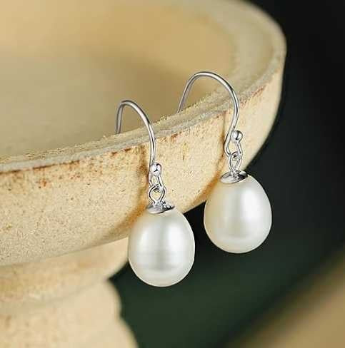 925 Sterling Silver Freshwater Rice Pearl Drop Earrings