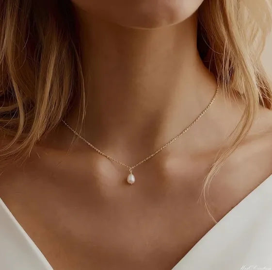 925 Sterling Silver Necklace with Freshwater Rice Pearl Pendant