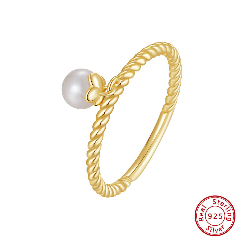 Natural Freshwater 925 Sterling Silver Adjustable Pearl Twist Ring