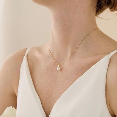 925 Silver Freshwater Round Pearl Pendant Necklace