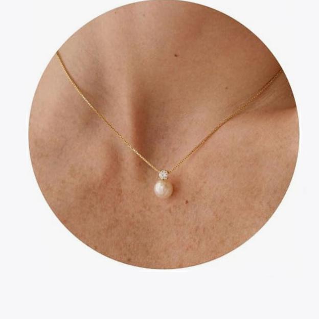 925 Silver Freshwater Round Pearl Pendant Necklace