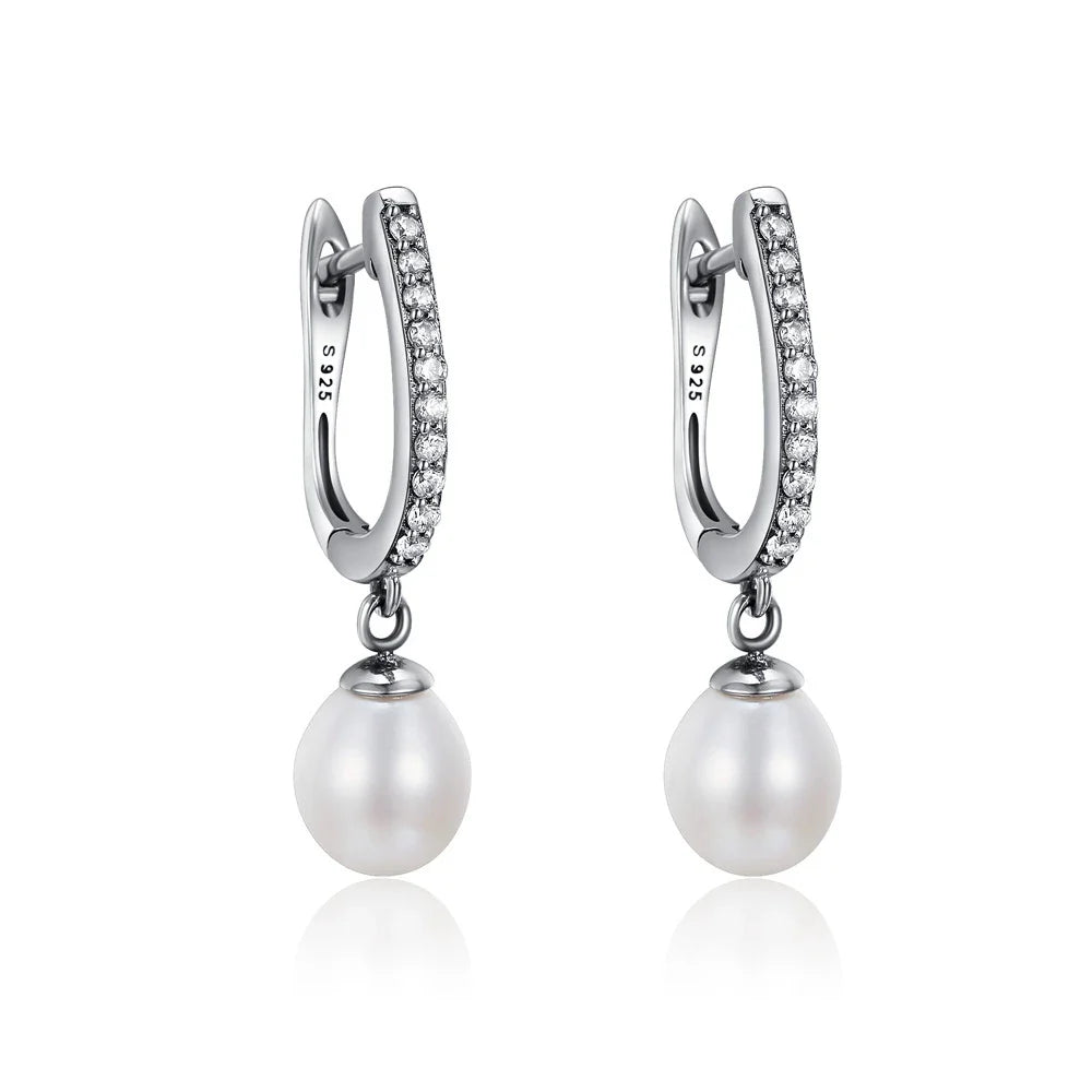 925 Sterling Silver Flower Pearl Earrings