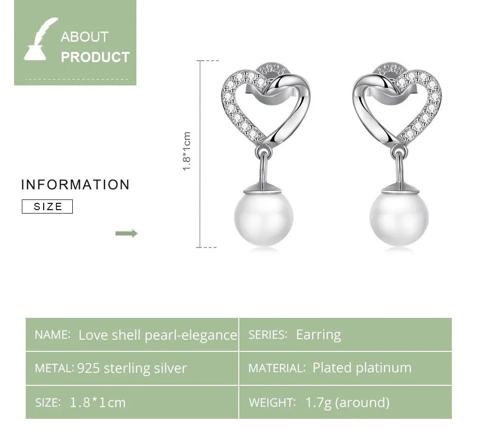 925 Sterling Silver Love Shell Pearl Earrings