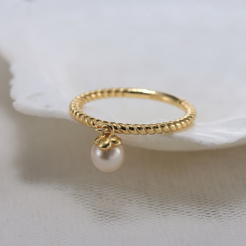 Natural Freshwater 925 Sterling Silver Adjustable Pearl Twist Ring