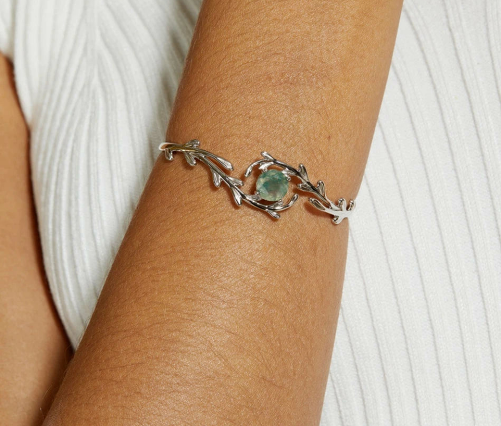 925 Silver 8*8mm Natural Moss Agate Bracelet